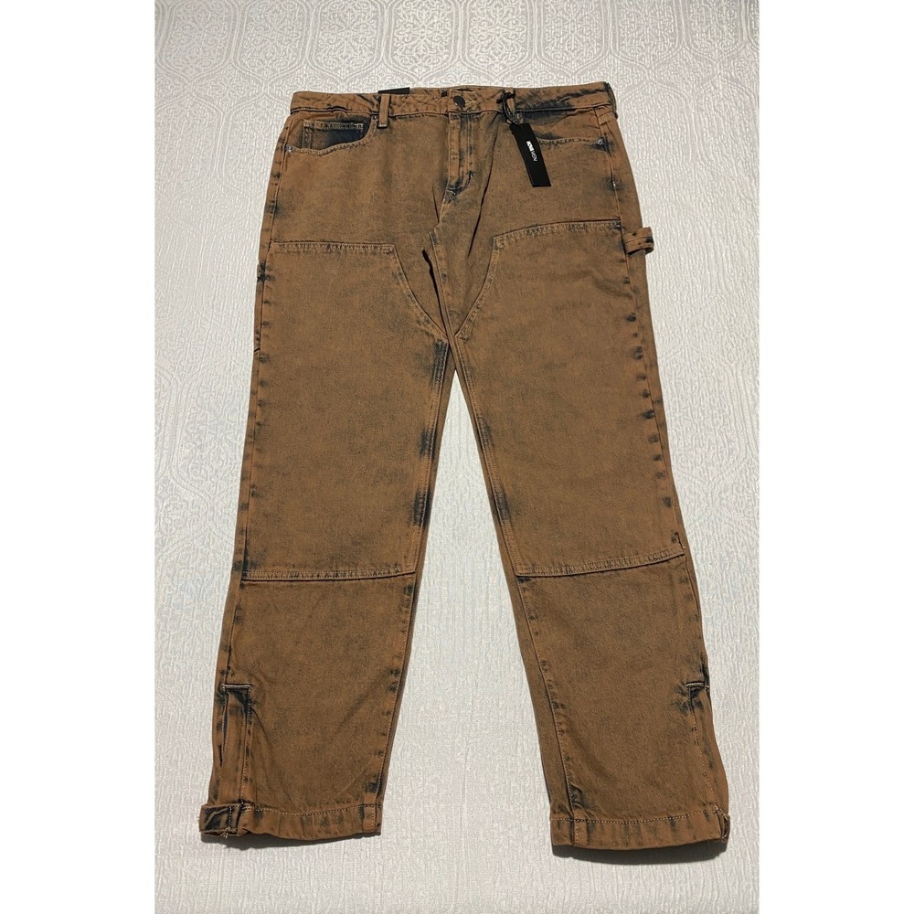 Nova Men Carpenter Jeans Men's Size‎ 36 Brown Straight Fit Double Knee Ankle Zip